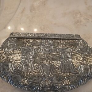 Nordstrom Silver Beaded Circle-Pattern Clutch